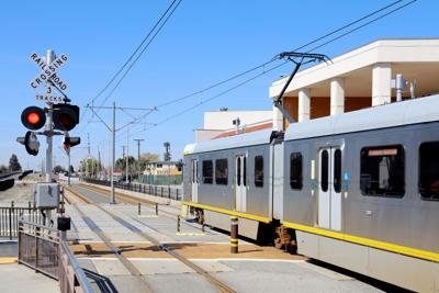 Los Angeles Metro A Line Train departing from Azusa Downtown Station, heading towards to Los Angels Union Station