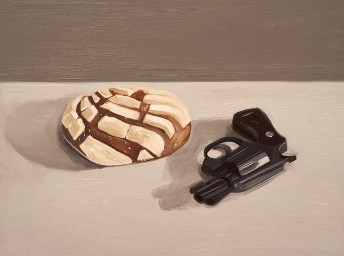 Gun-with-pan-dulce__-oil-on-canvas-Salomoin-Huerta-2018