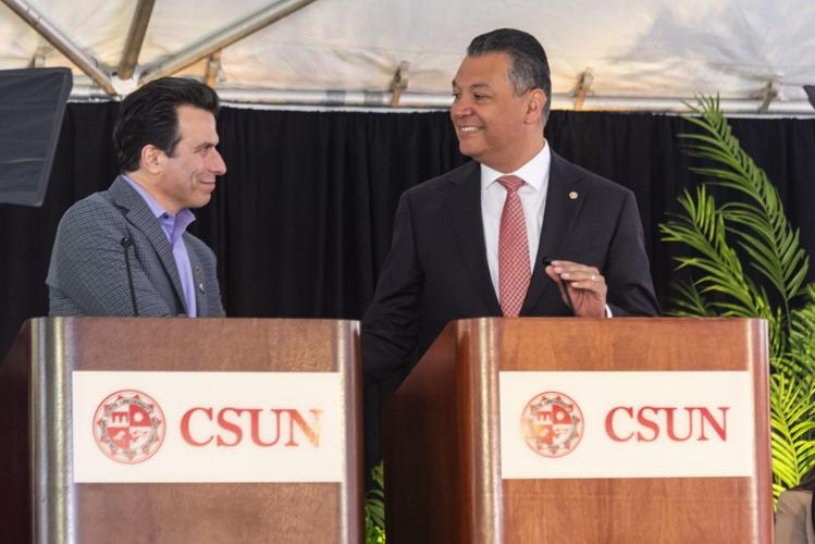 Photo3_ Autodesk CEO Andrew Anagnost (left) and Sen. Alex Padilla address the crowd