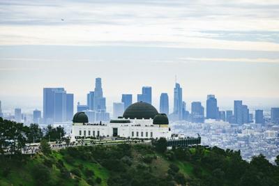 Los Angeles skyline and Griffith Observatory.