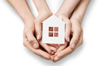 Hands holding a house