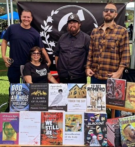 Matt Sedillo and David A. Romero with El Martillo Press authors Margaret Elysia Garcia and Ceasar K. Avelar