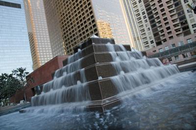 Waterfall sculpture outside of MOCA on Los Angeles
