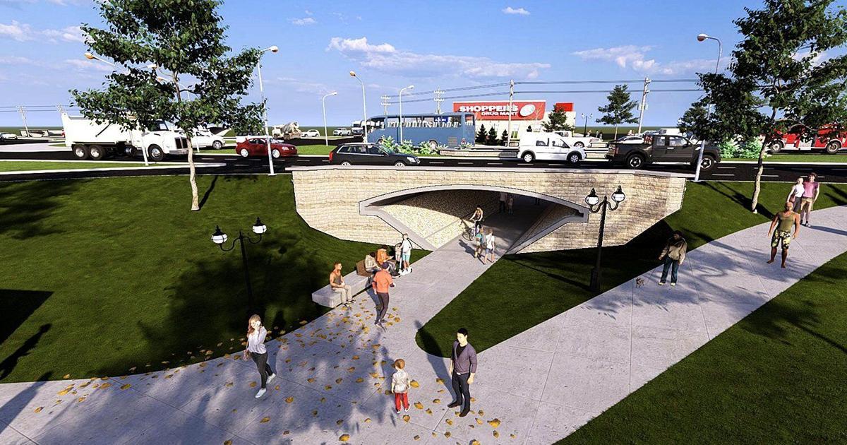 Raised Intersection Rendering Profile Raised roundabout preferred design at Cambridge intersection