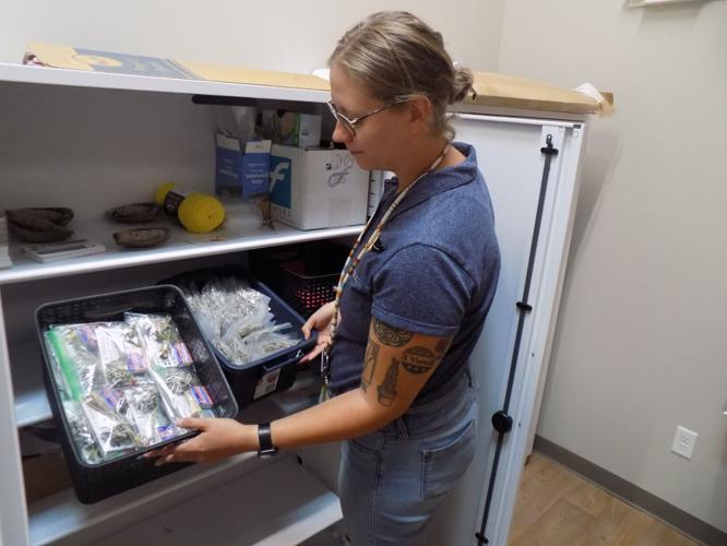 Michaela Seiber examining plants at SDUIH
