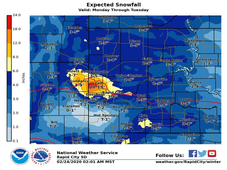 Wintry weather moving in on Pierre, Fort Pierre with 14 inches of snow