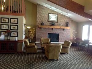 Lobby area with fireplace