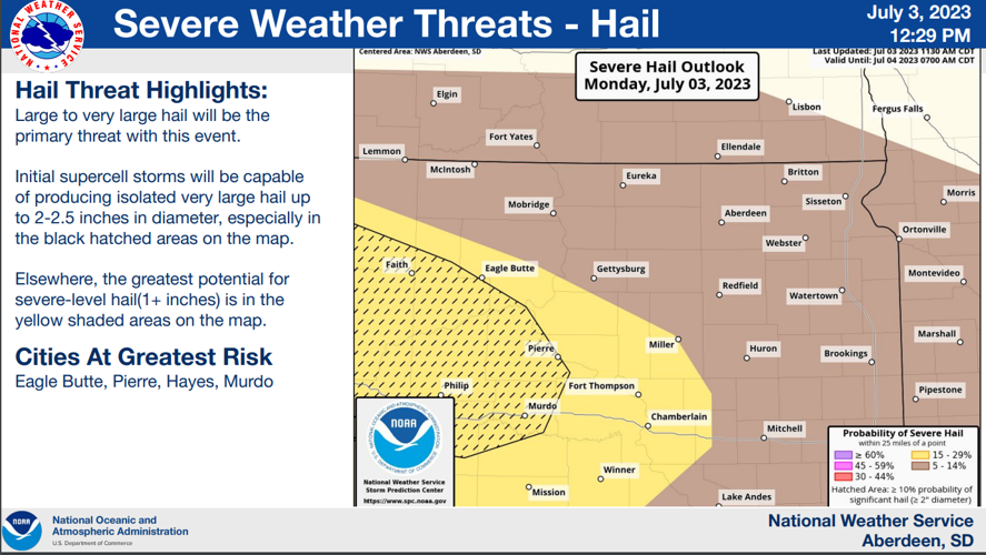Hail, hazardous winds expected late Monday to affect central South