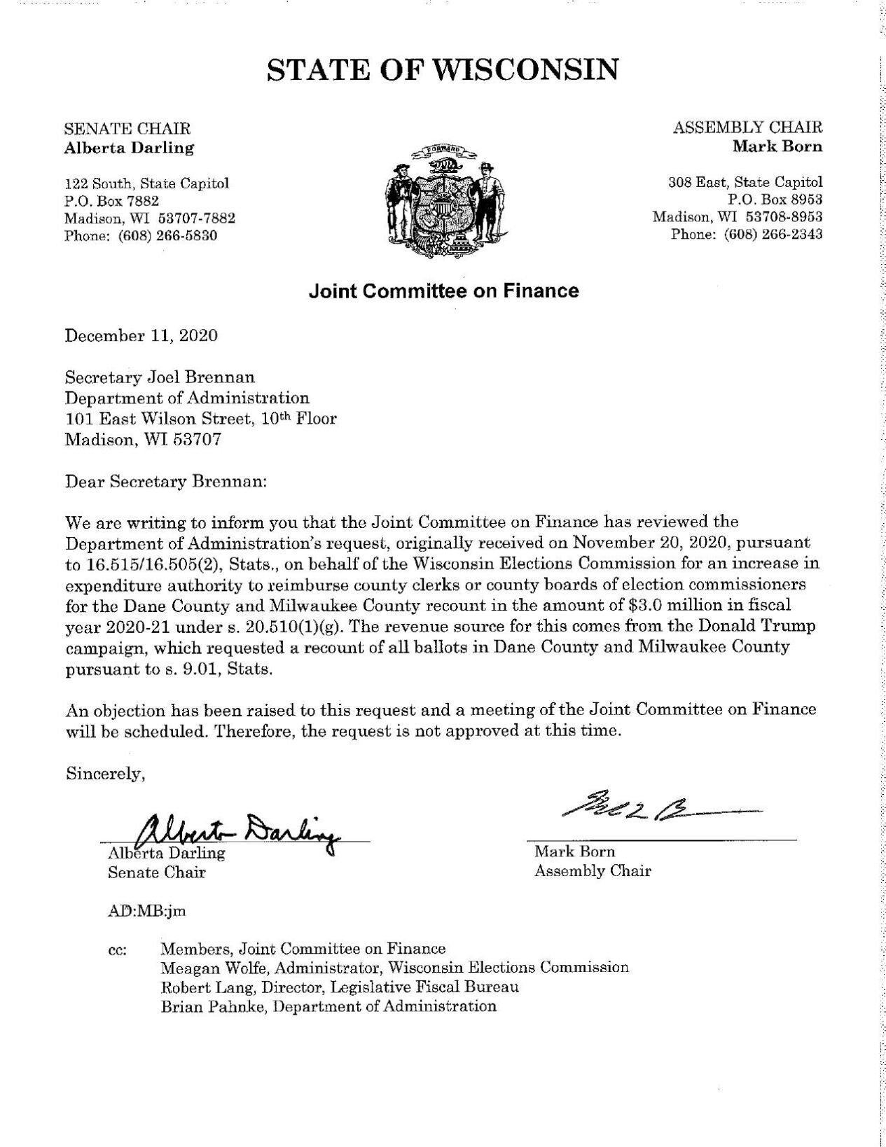 Recount objection letter