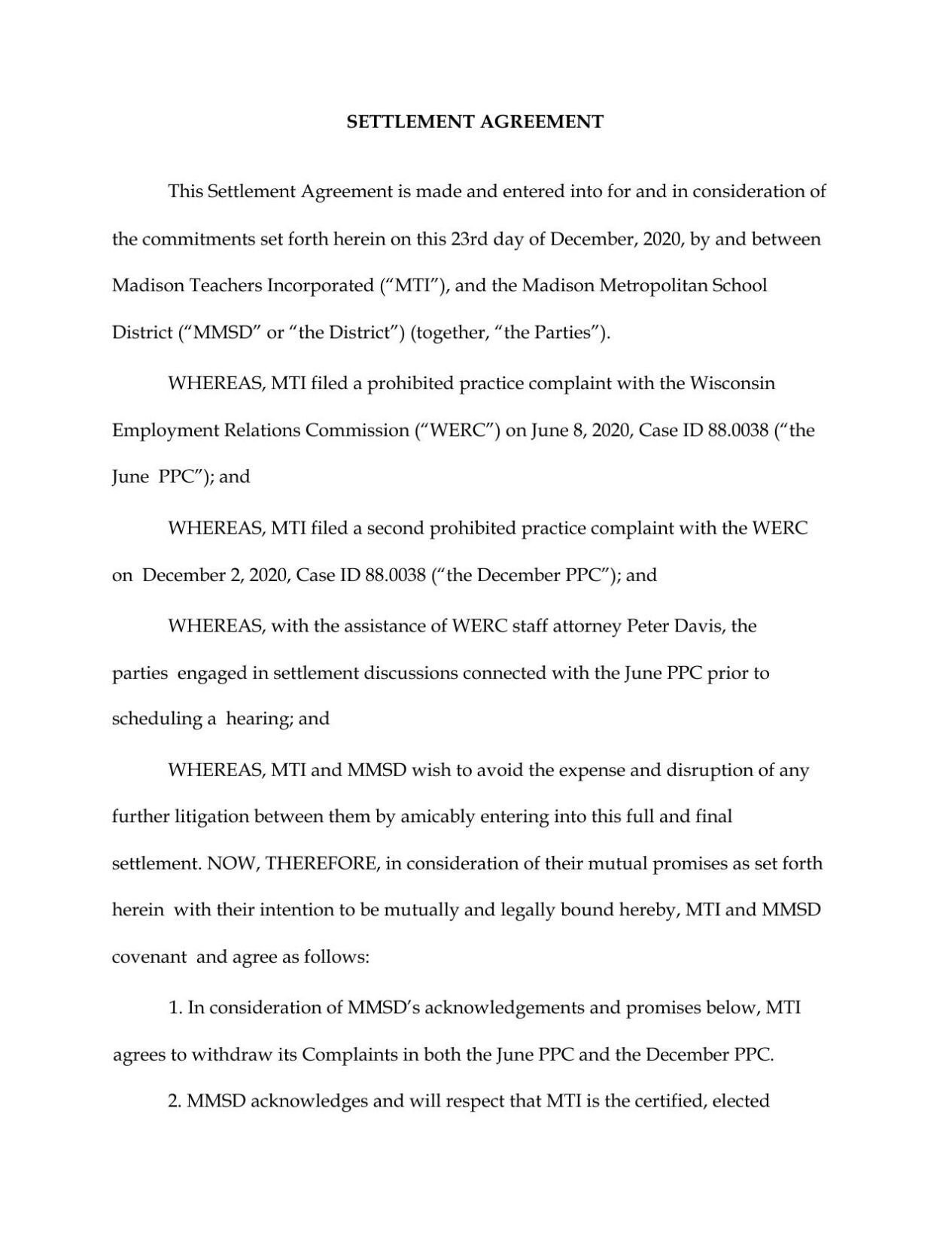 MMSD, MTI settlement agreement