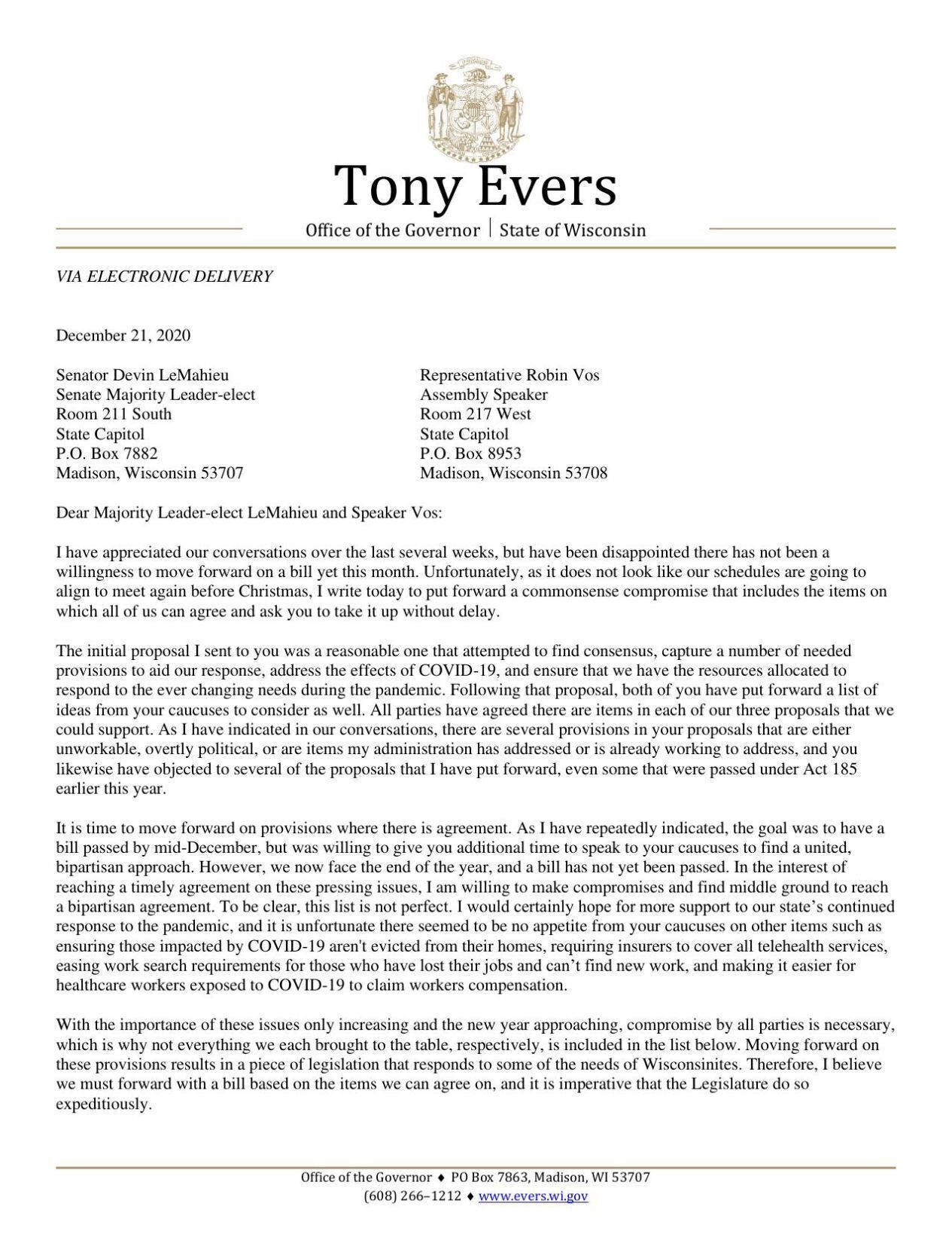 Evers GOP letter
