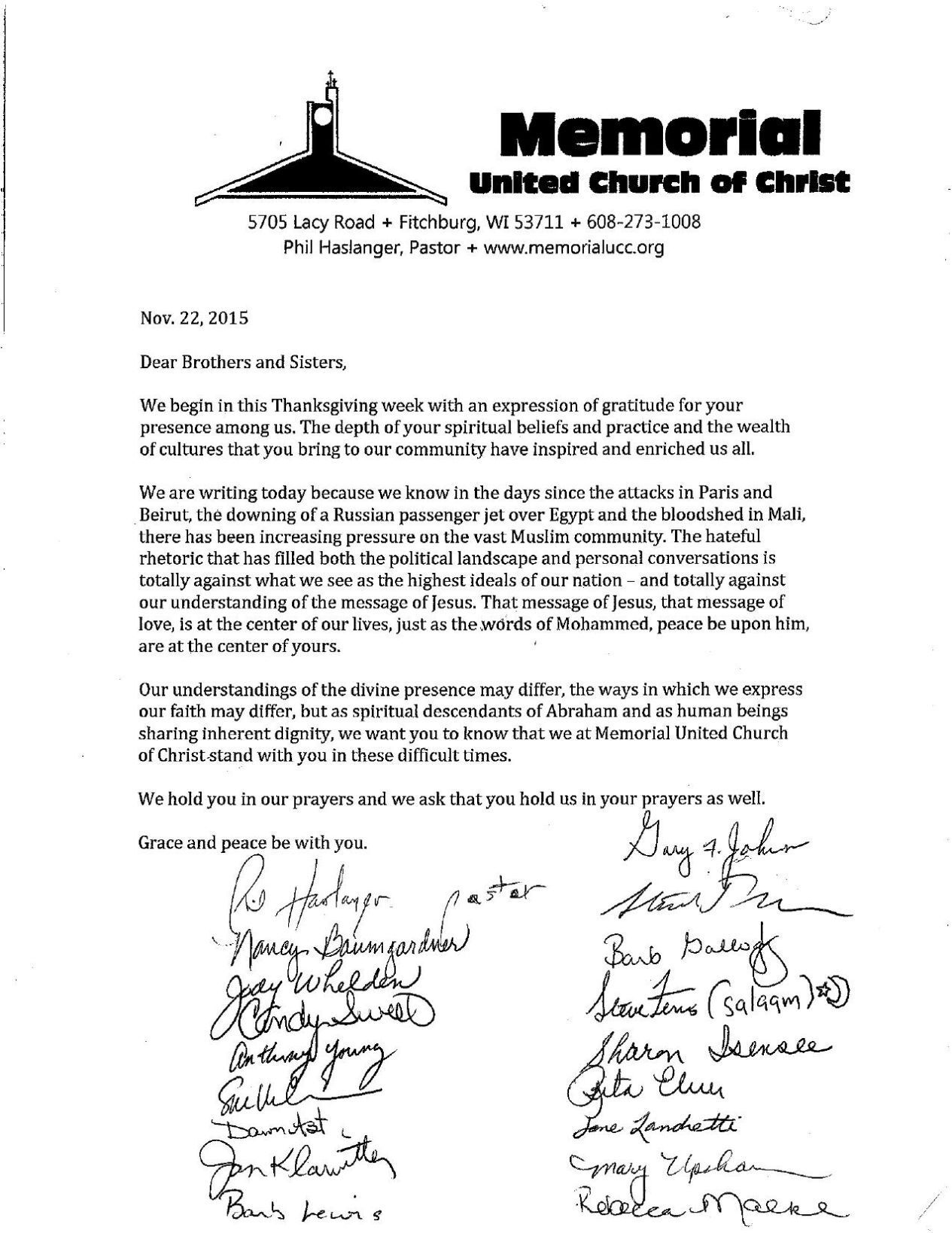 Memorial United Church of Christ letter | | captimes.com