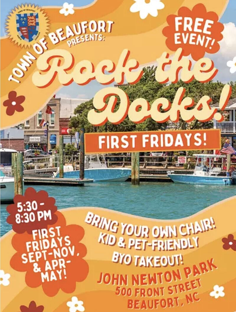 People gathered at the waterfront for a live music performance in Beaufort
