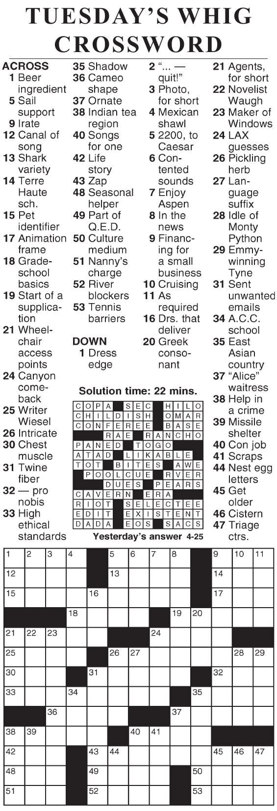 0425 crossword Crosswords