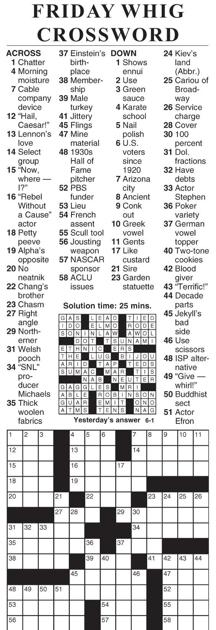 060118 Crossword | Crosswords | cecildaily.com