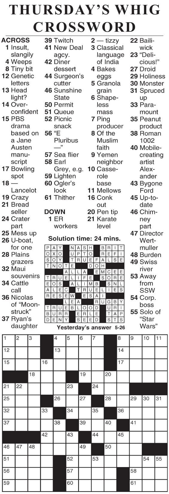 0526 crossword Crosswords cecildaily com