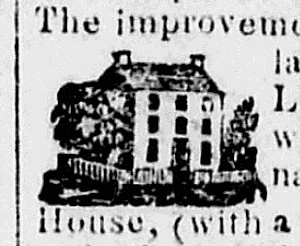 Sketch of House on Kerr's Island from auction announcement 1857