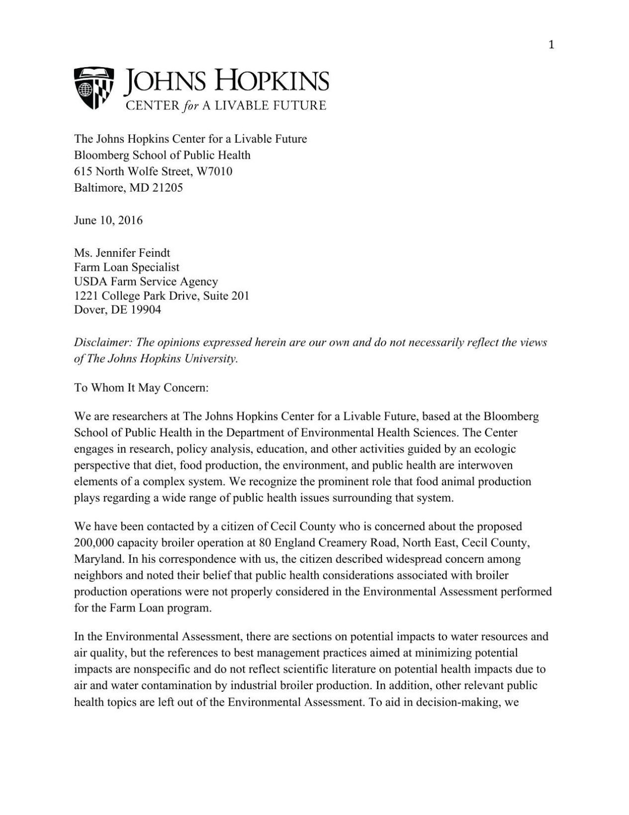 Hopkins Letter 