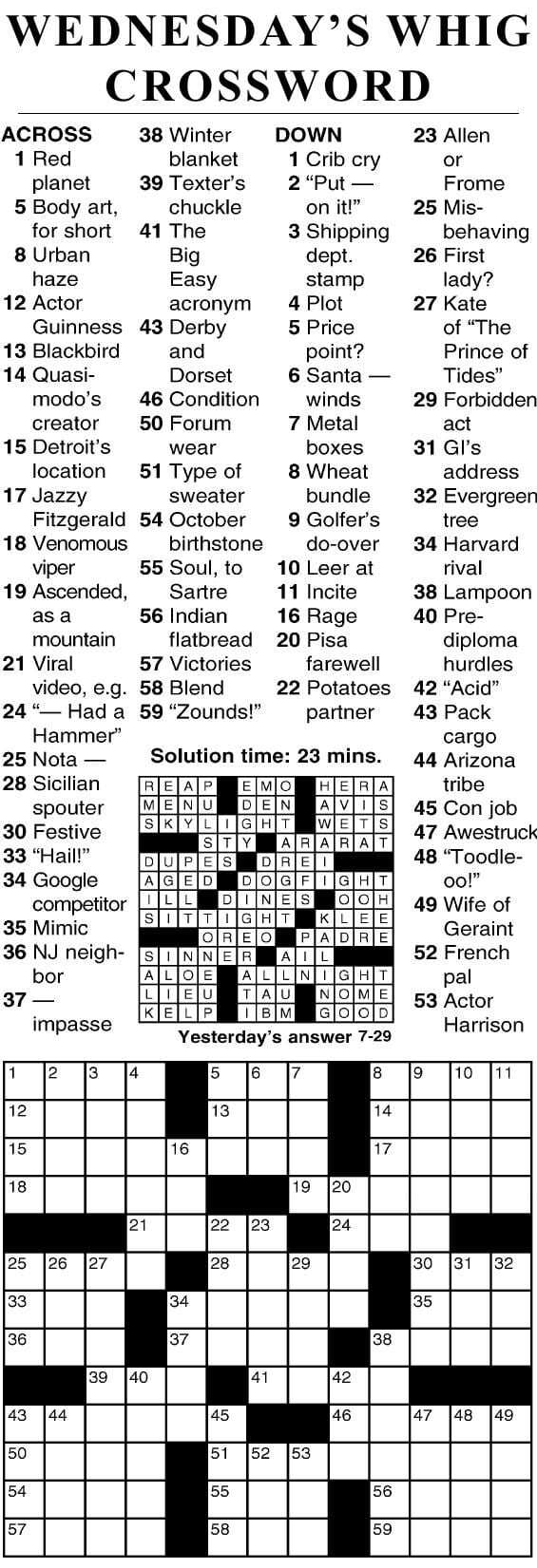 daily crosswords sheffer
