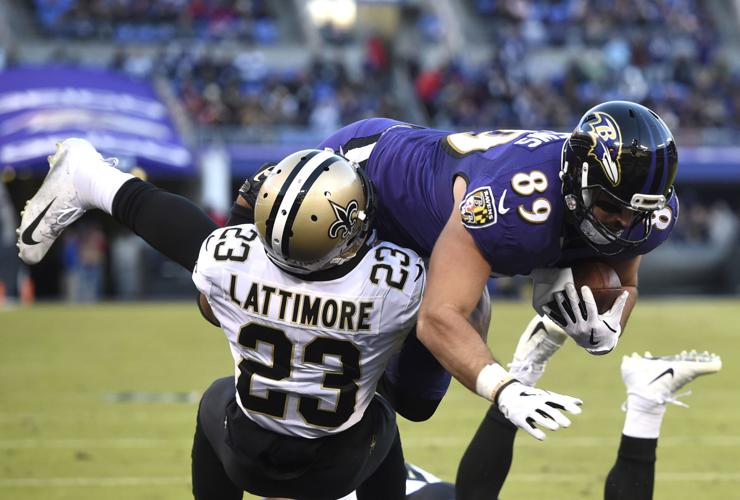 New Orleans Saints Week Nine Preview: Ravens 1 Mark Andrews hauls in a catch over Marshon Lattimore