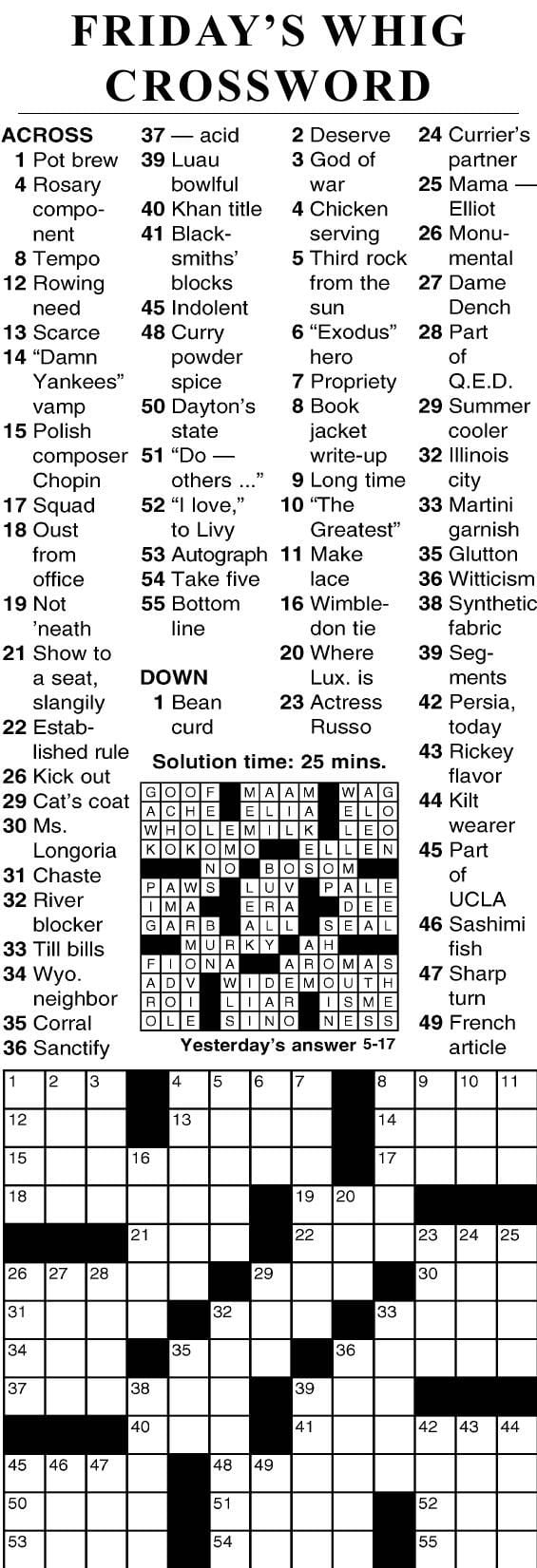 051719 crossword | Crosswords | cecildaily.com