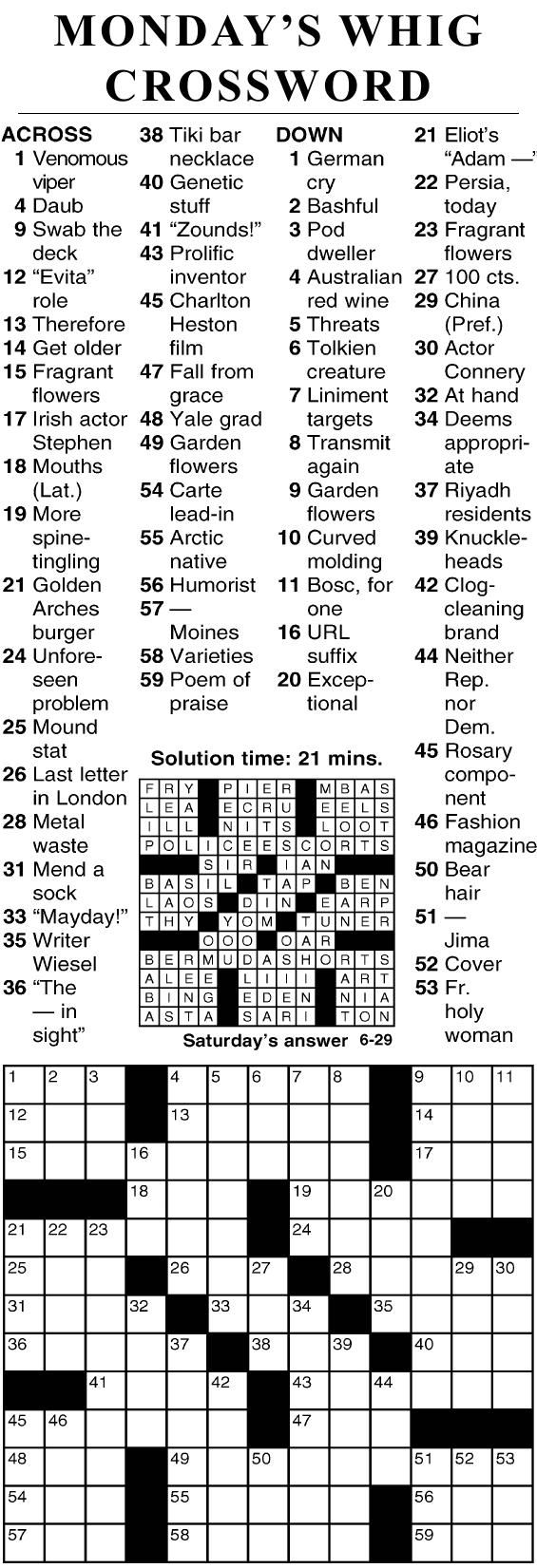 0629 crossword Crosswords cecildaily com