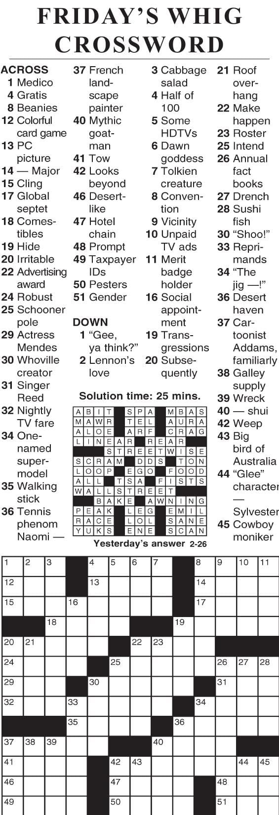 0226 crossword | Crosswords | cecildaily.com