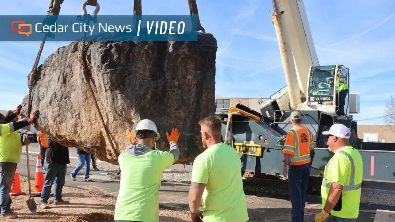 Historical monument, 35-ton chunk of iron ore moved to new location at Cedar City trail