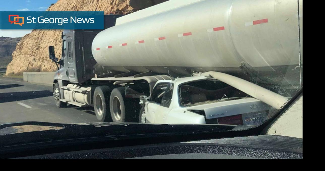Lexus becomes wedged under gasoline tanker after driver loses control ...