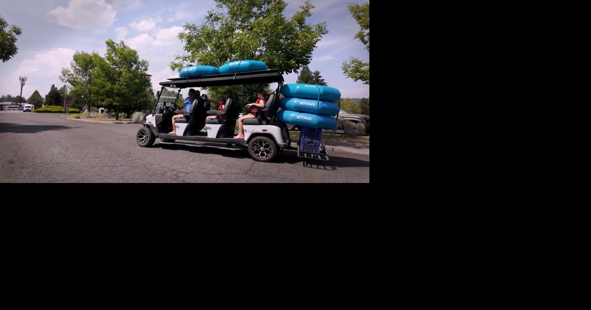 This Bend electric golf cart shuttle skips the Deschutes River floater parking nightmare