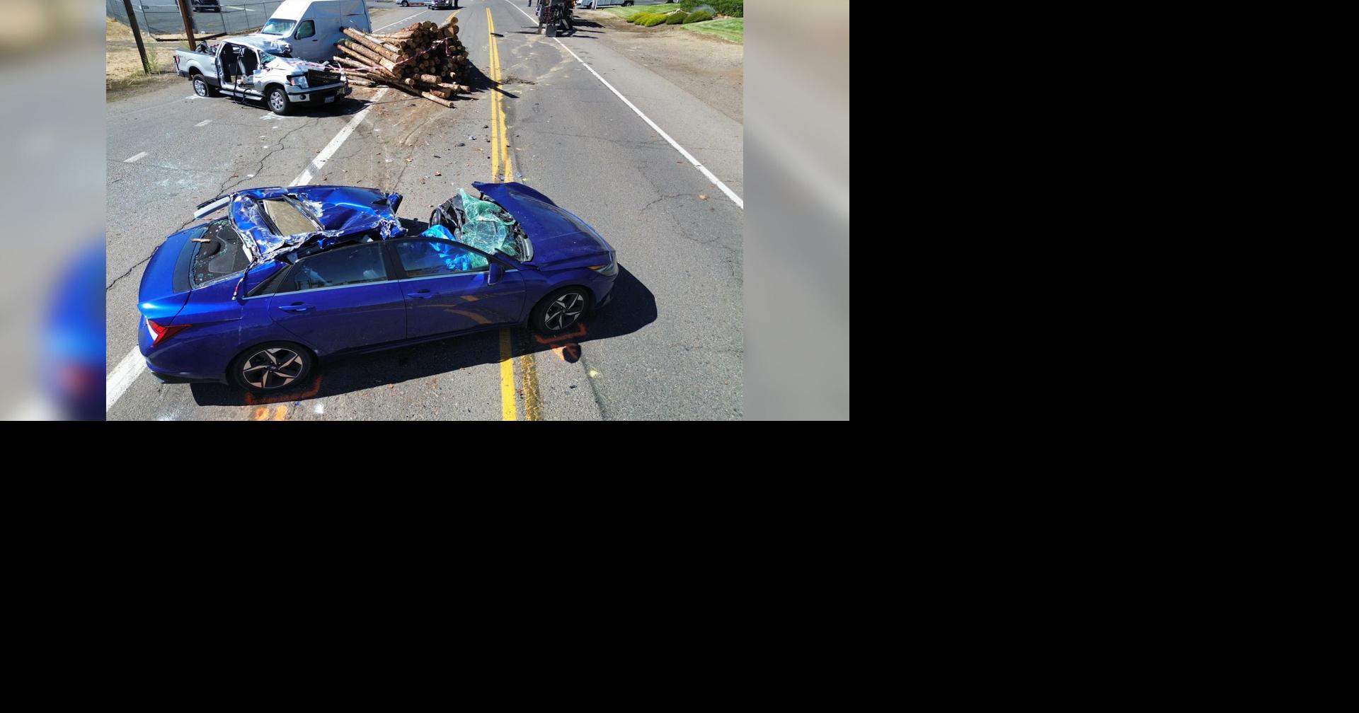 Log truck crash crushes 3 cars in Oregon | Oregon / Northwest ...