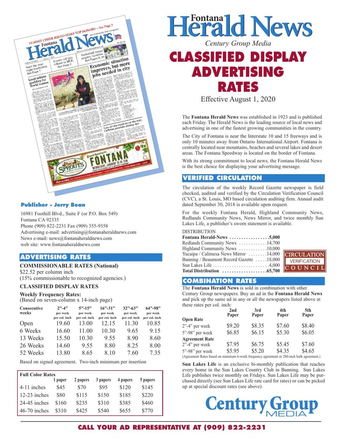 Herald News - Classified Display Rates