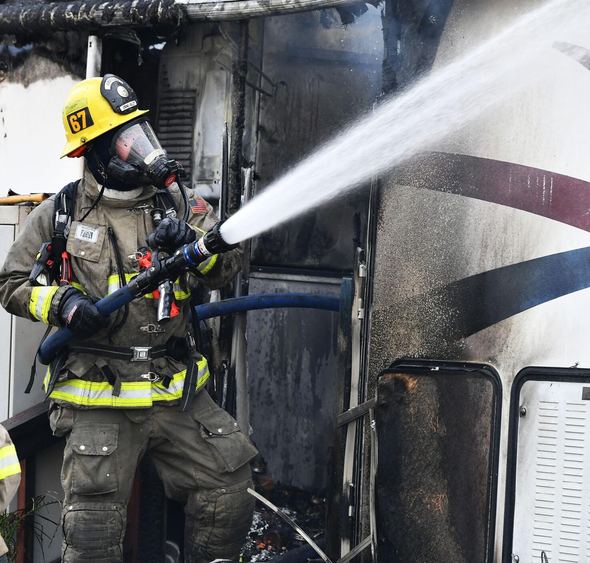 30-foot long trailer at mobile home park in Chino destroyed by fire Monday afternoon