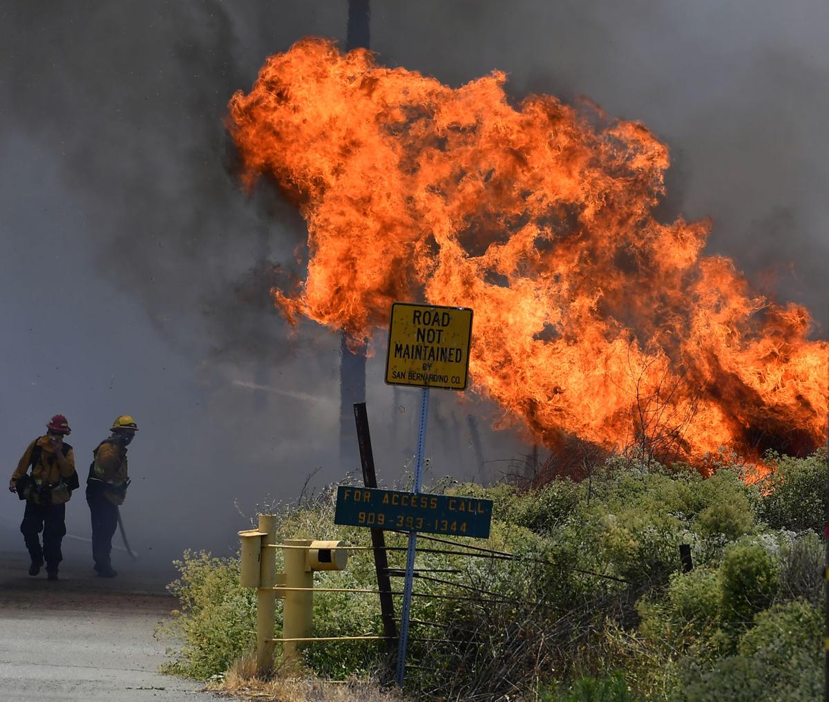 Brush fire burns 28 acres on Cucamonga Avenue south of the California Institution for Women in Chino