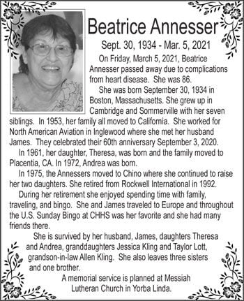 Beatrice Annesser Obituaries championnewspapers