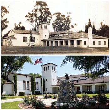The Community Building in the 1940s (top) and today (bottom).