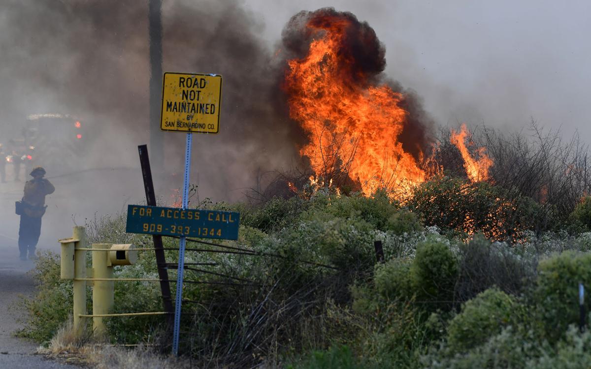 Brush fire burns 28 acres on Cucamonga Avenue south of the California Institution for Women in Chino