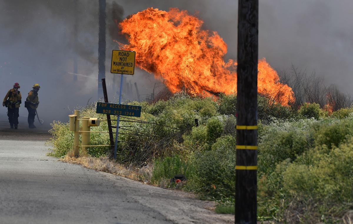 Brush fire burns 28 acres on Cucamonga Avenue south of the California Institution for Women in Chino