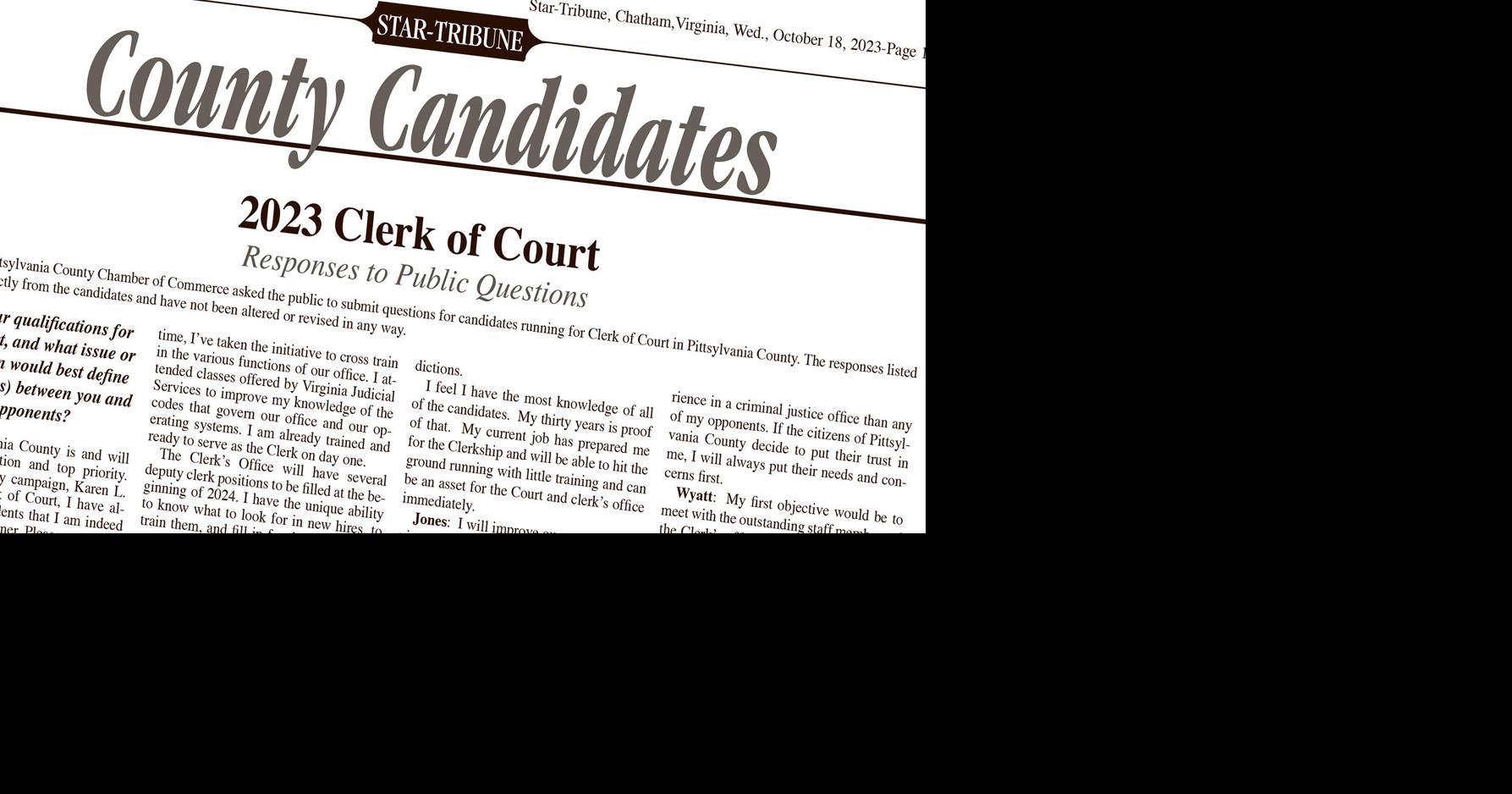County Candidates: Responses to Public Questions, News