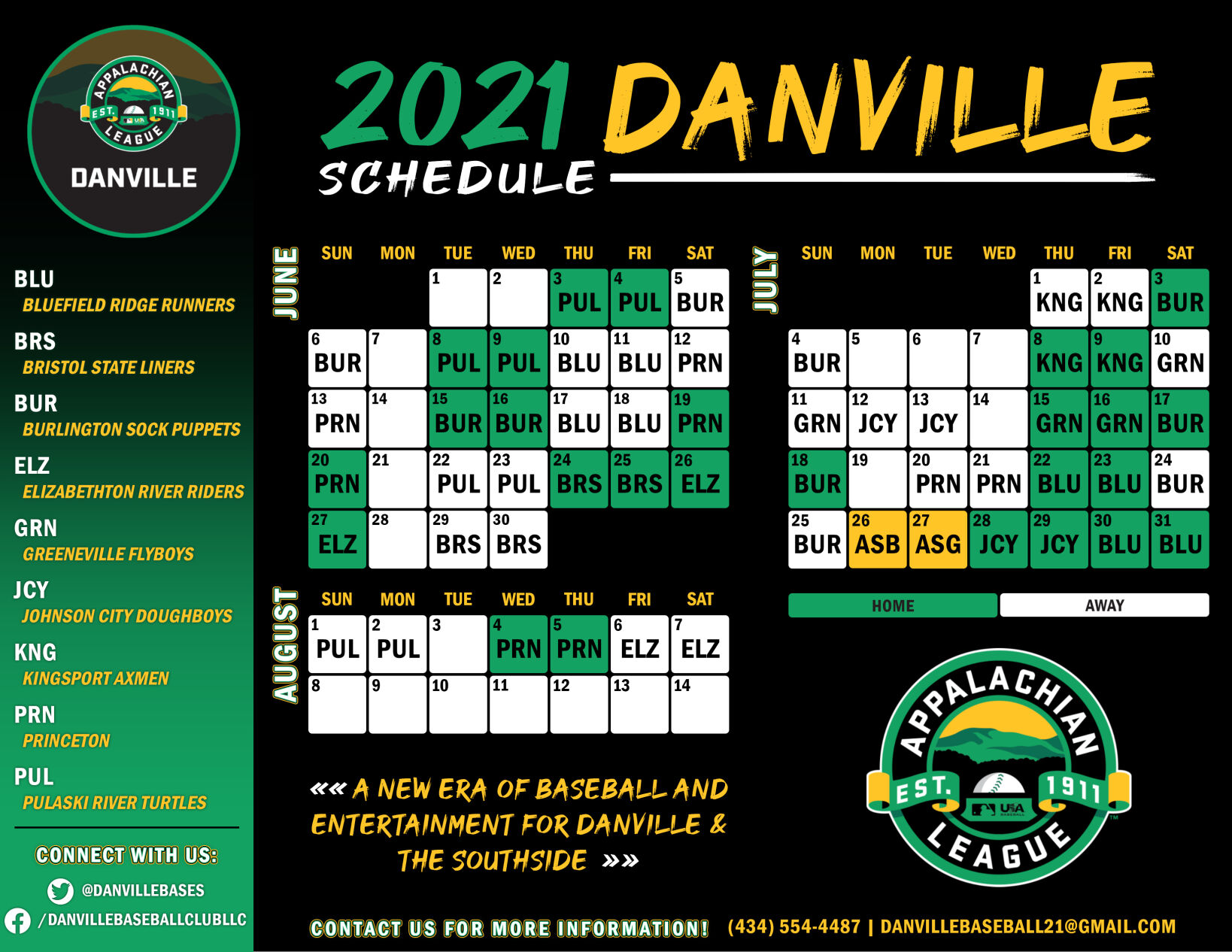 Appalachian League announces 2021 Danville baseball schedule to