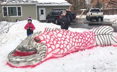 Red snapper snow sculpture