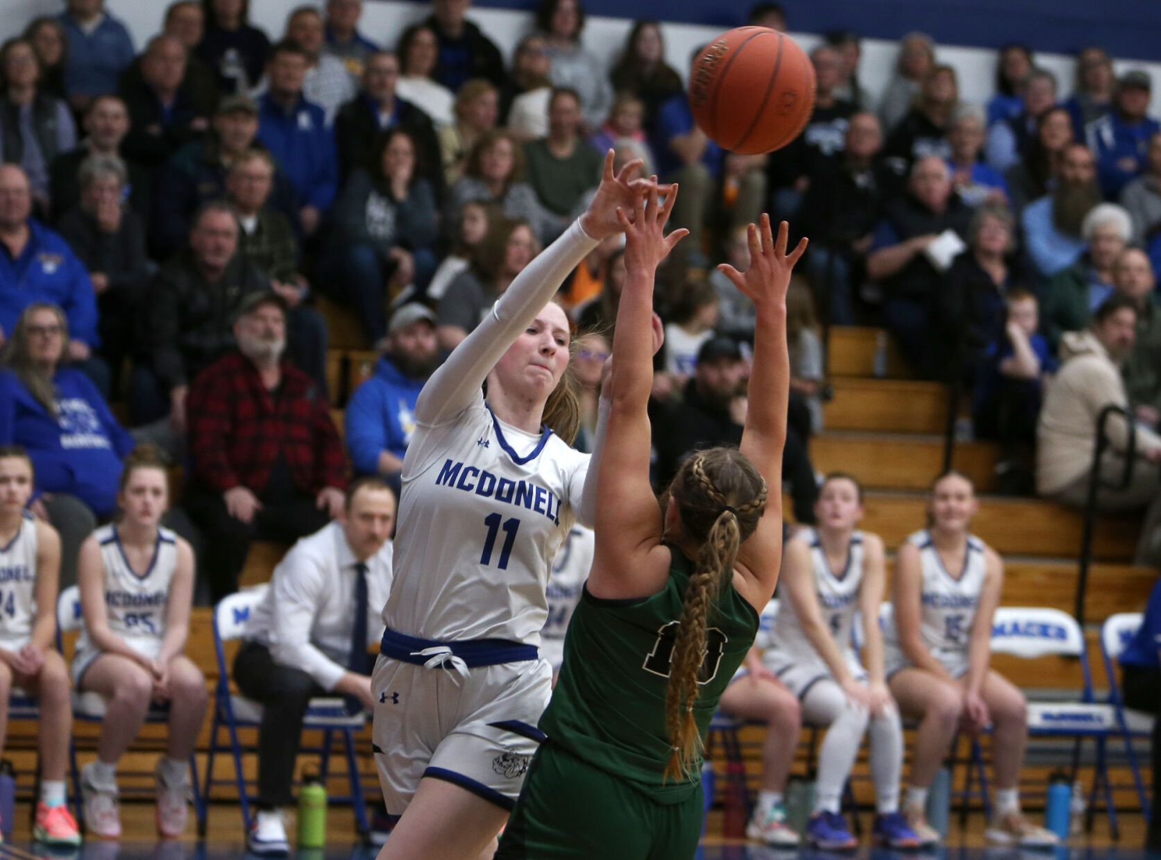 High School Girls Basketball Defense drives McDonell