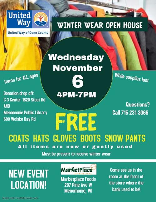 Donations Needed For United Way Of Dunn County Winter Wear Open