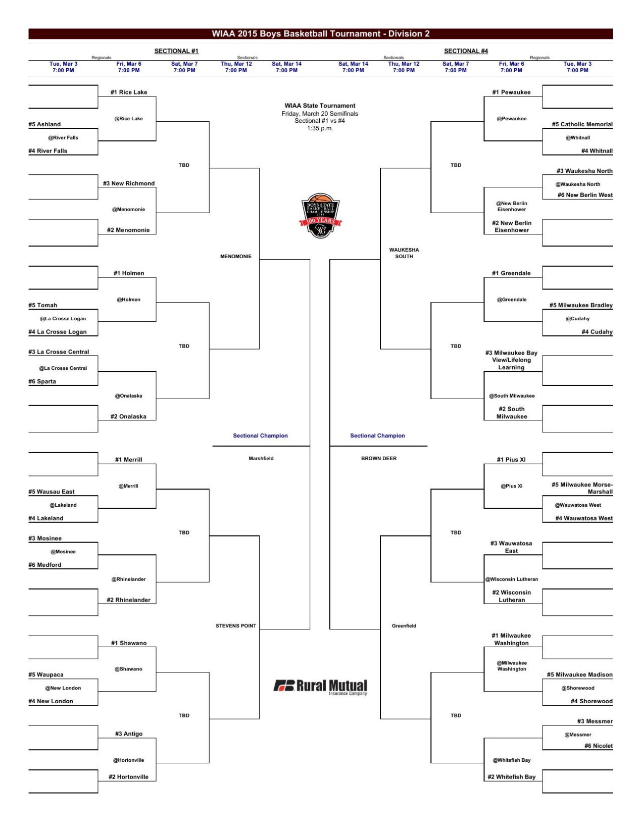 WIAA Boys Basketball Playoffs Brackets Division 2