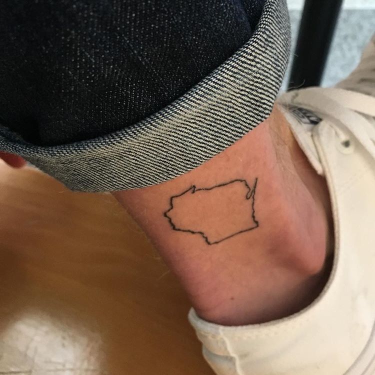 Ohio map tattooed on the inner forearm