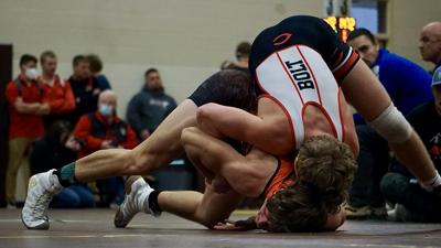 Circleville's Bolt attempts to pin A-C's Guiler during a recent match