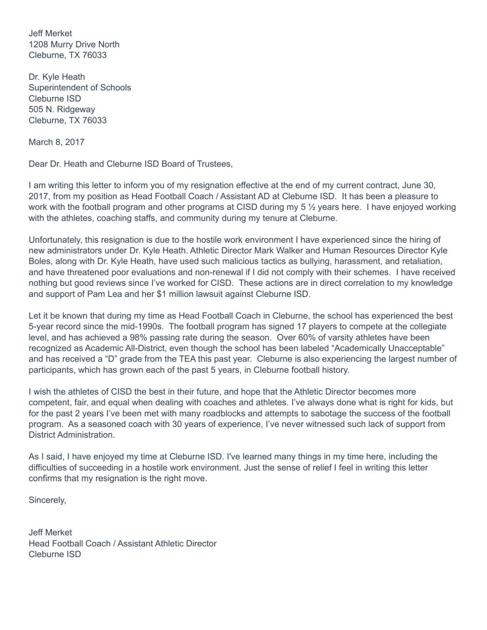Merket's letter of resignation   cleburnetimesreview.com