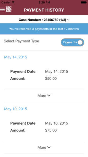 Child support payment shop history