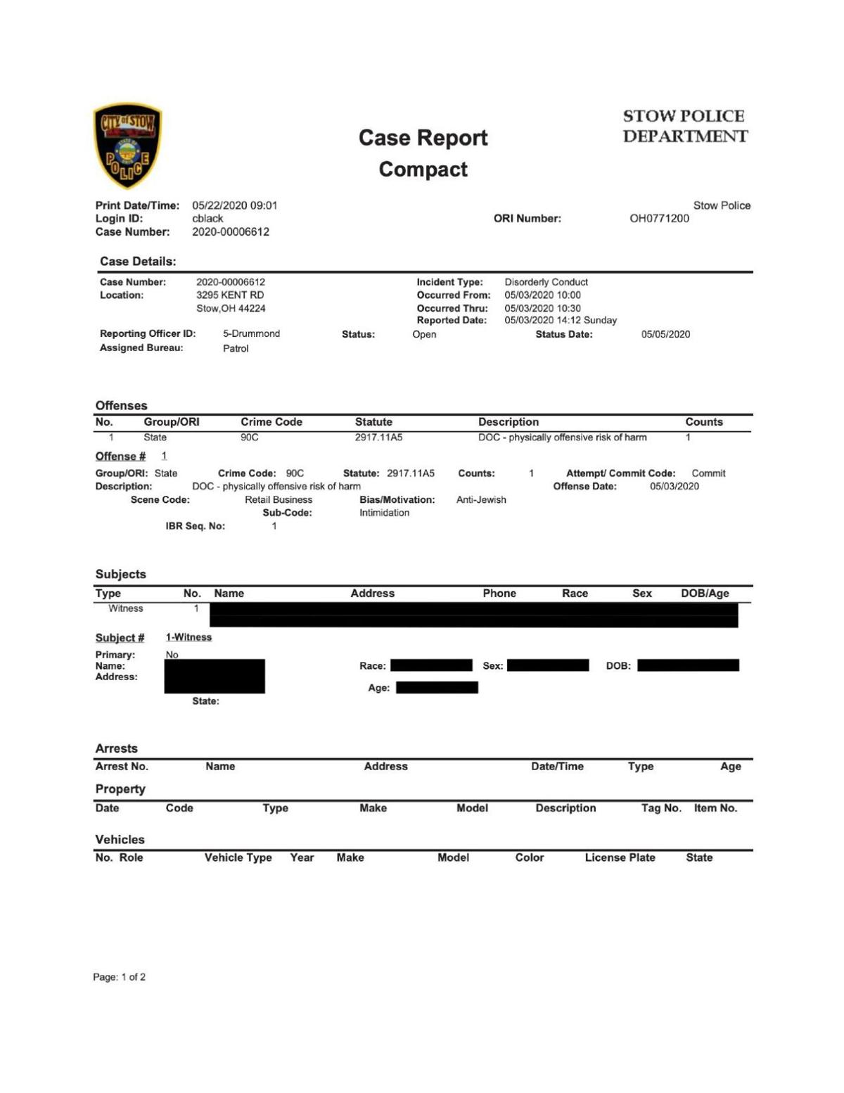 Stow Police Department Case Report 202000006612