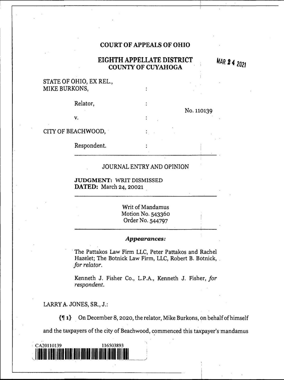 Writ dismissed 8th District Court of Appeals clevelandjewishnews com